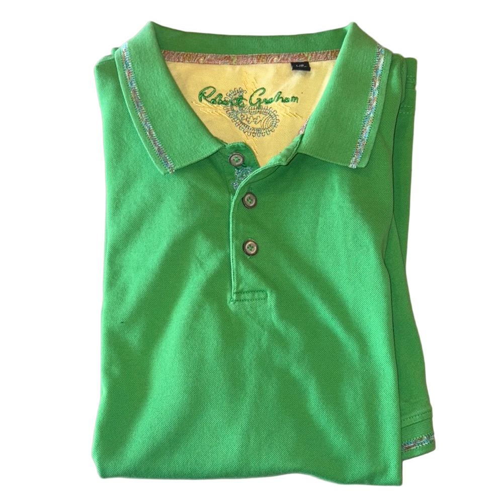 Robert Graham Men L Green Polo Golf Shirt - Picture 3 of 4